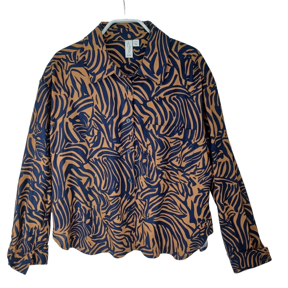 Joie Blouse Linen Blend Button Front Animal Zebra Print Womens Size Small‎